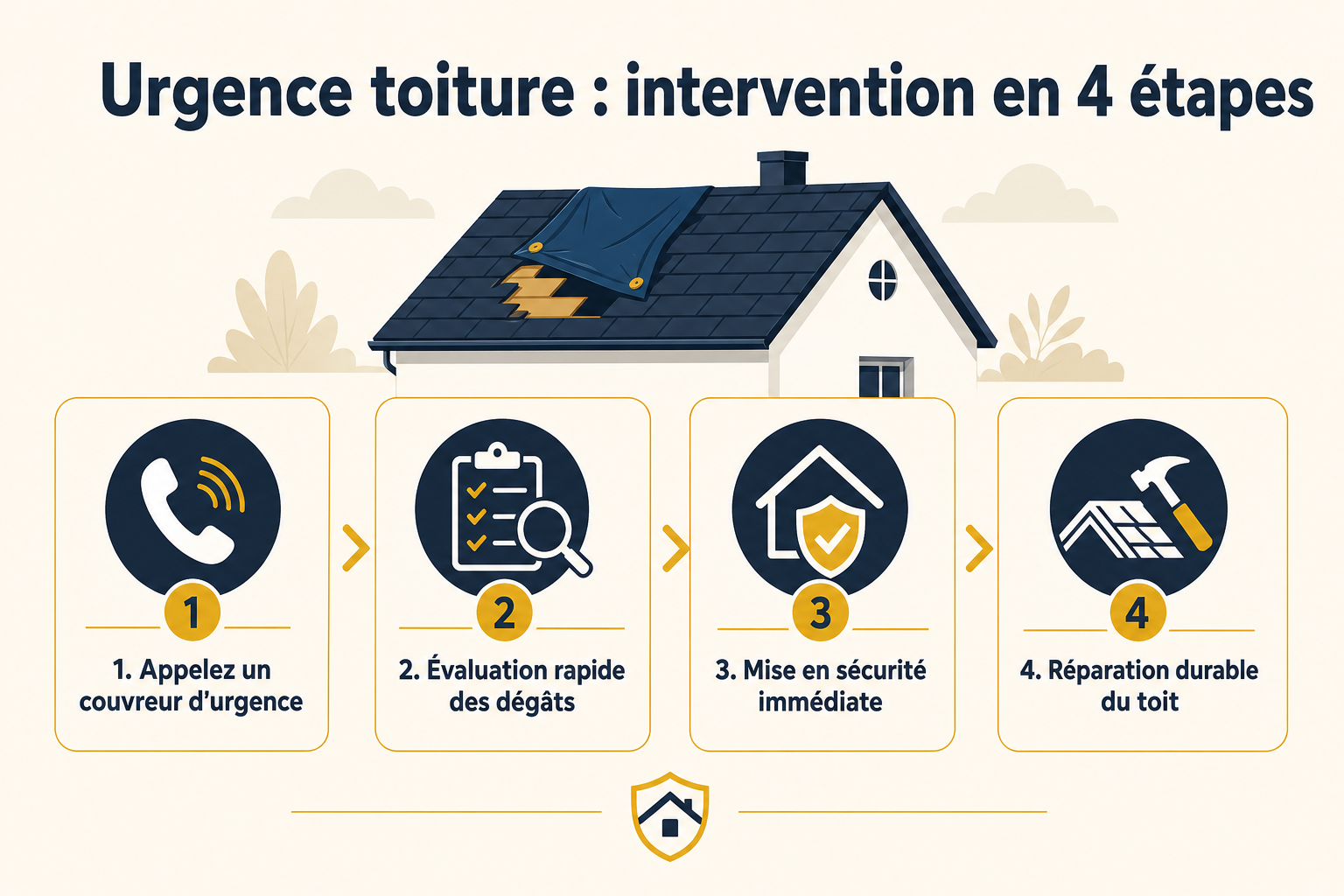 Infographie : Urgence toiture : intervention en 4 étapes